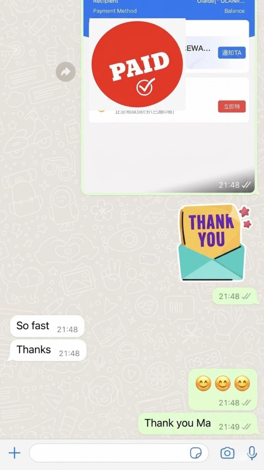 Verified WeChat payment confirmation